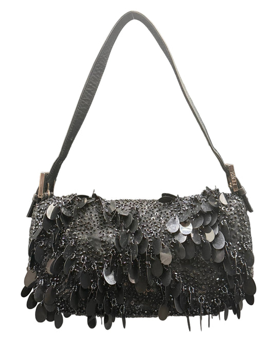 Fendi Black Sequin Baguette