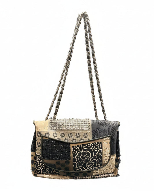 Chanel Black & White Rubber Patchwork Jumbo Flap