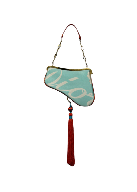 Silk Oriental Floral Tassel Mini Frame Saddle Bag