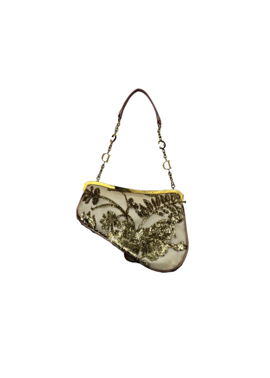 Silk and Tinsel Floral Mini Frame Saddle Bag
