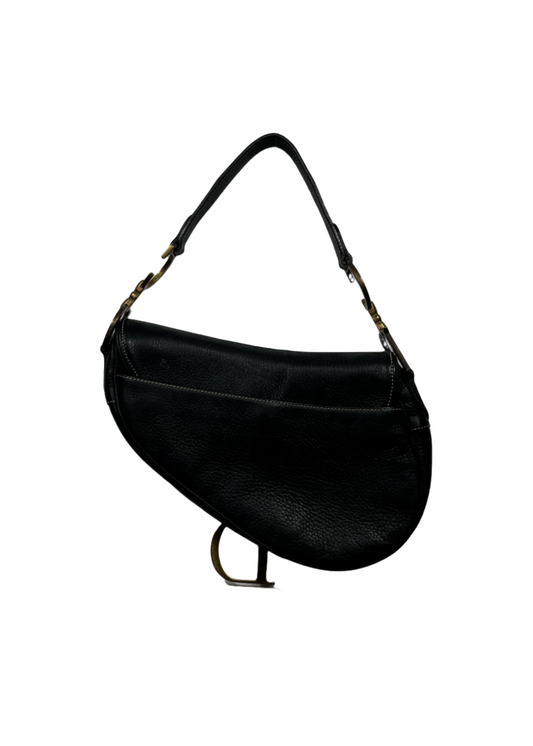 Black with White Stitching Saddle Bag