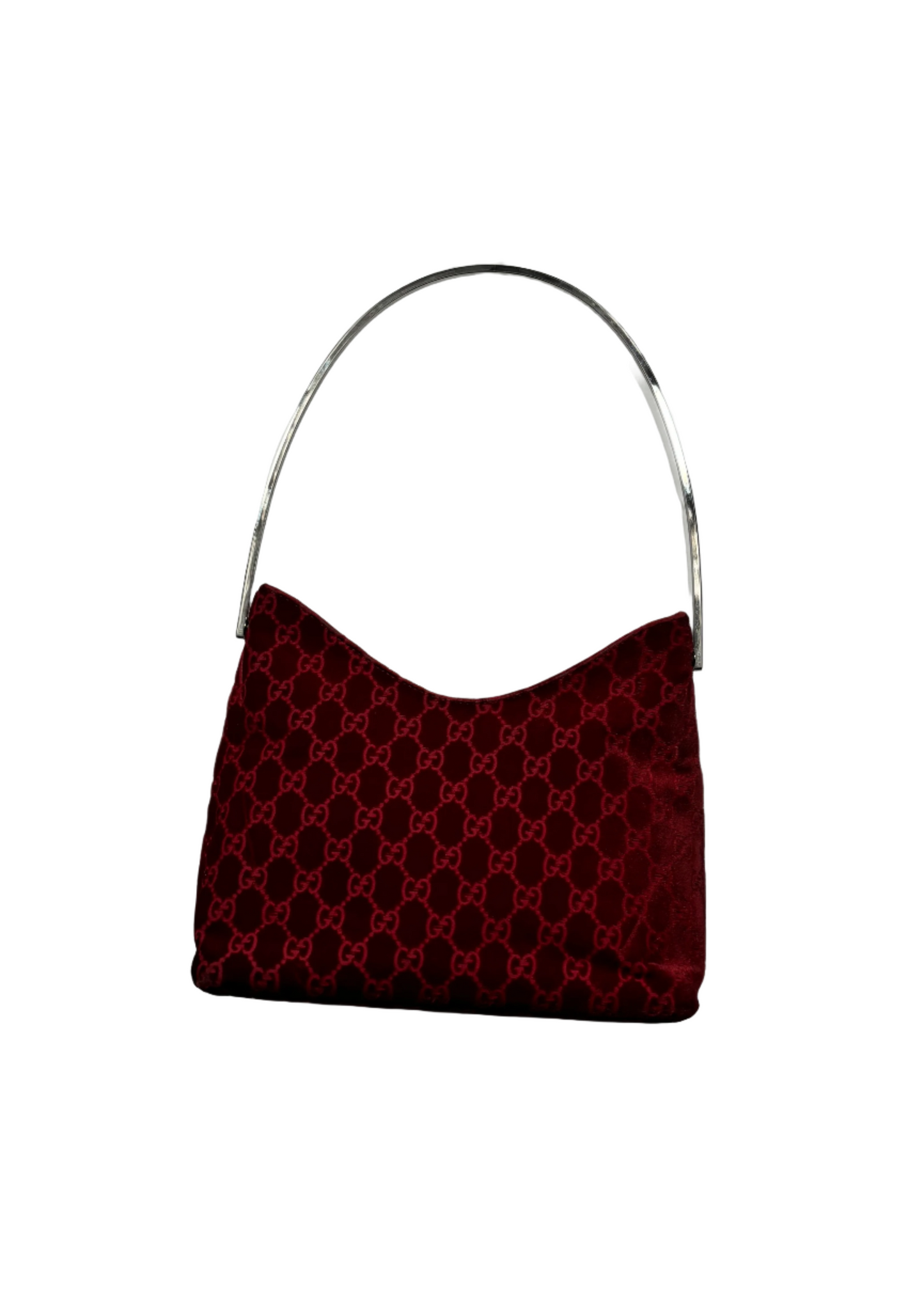 Short Red Devore Metal Handle Bag