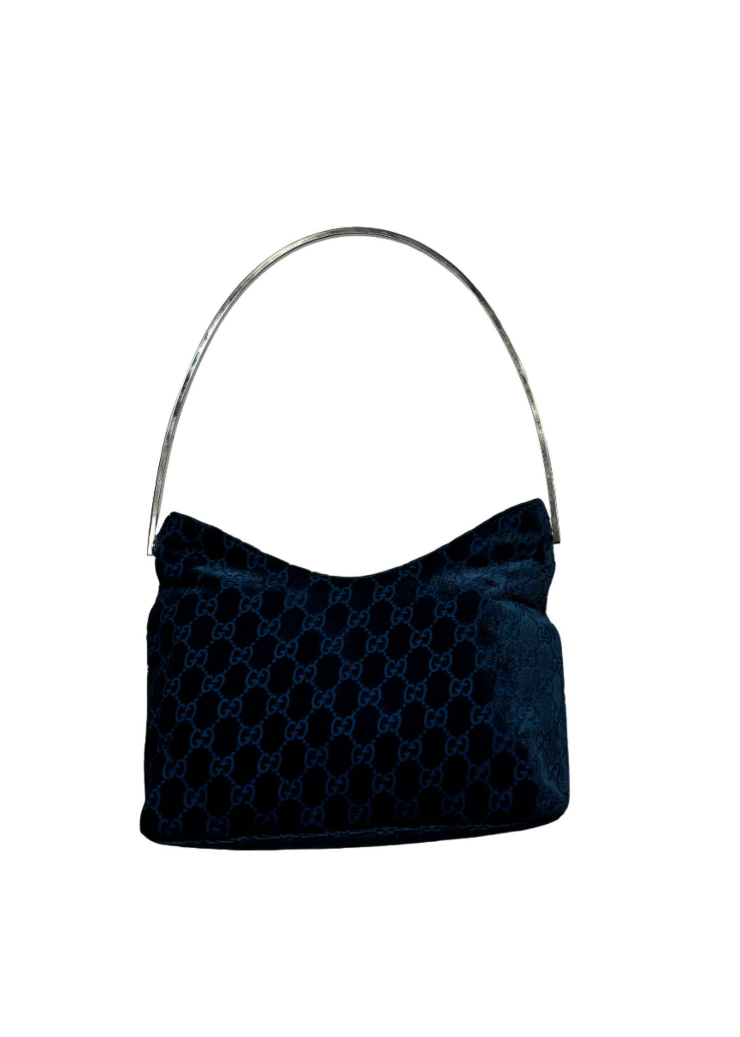 Rental Short Blue Devore Metal Handle Bag