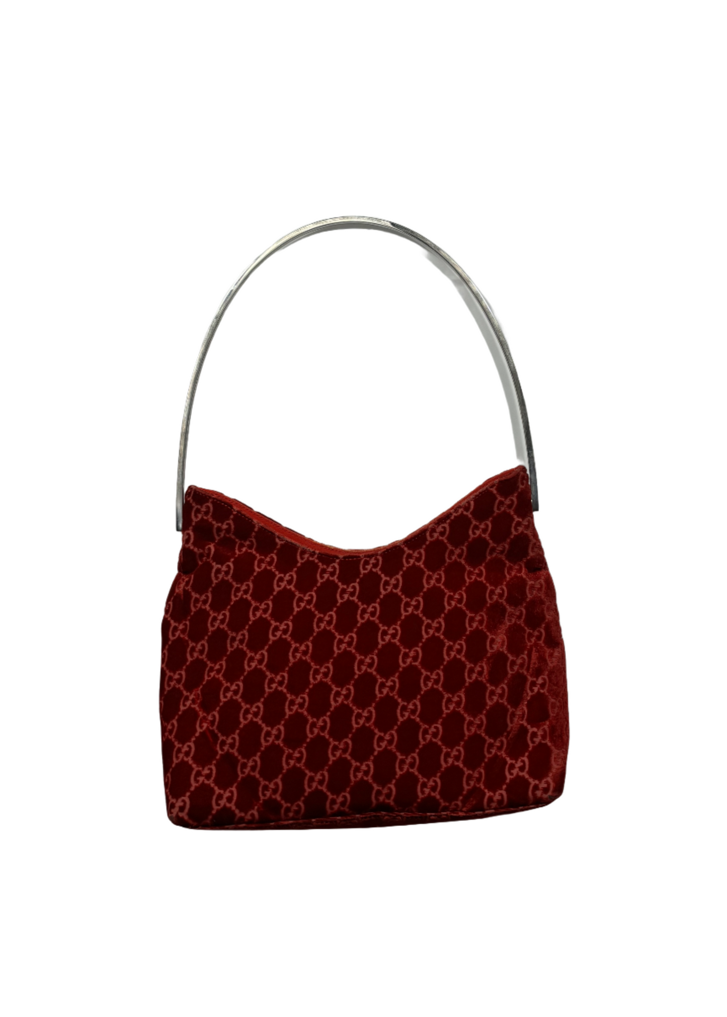 Short Red Devore Metal Handle Bag