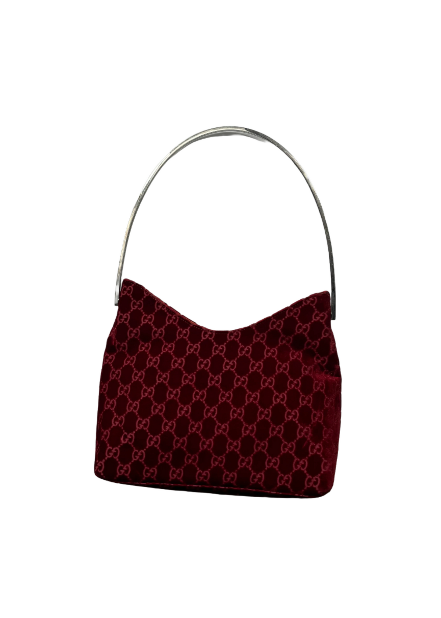 Short Red Devore Metal Handle Bag