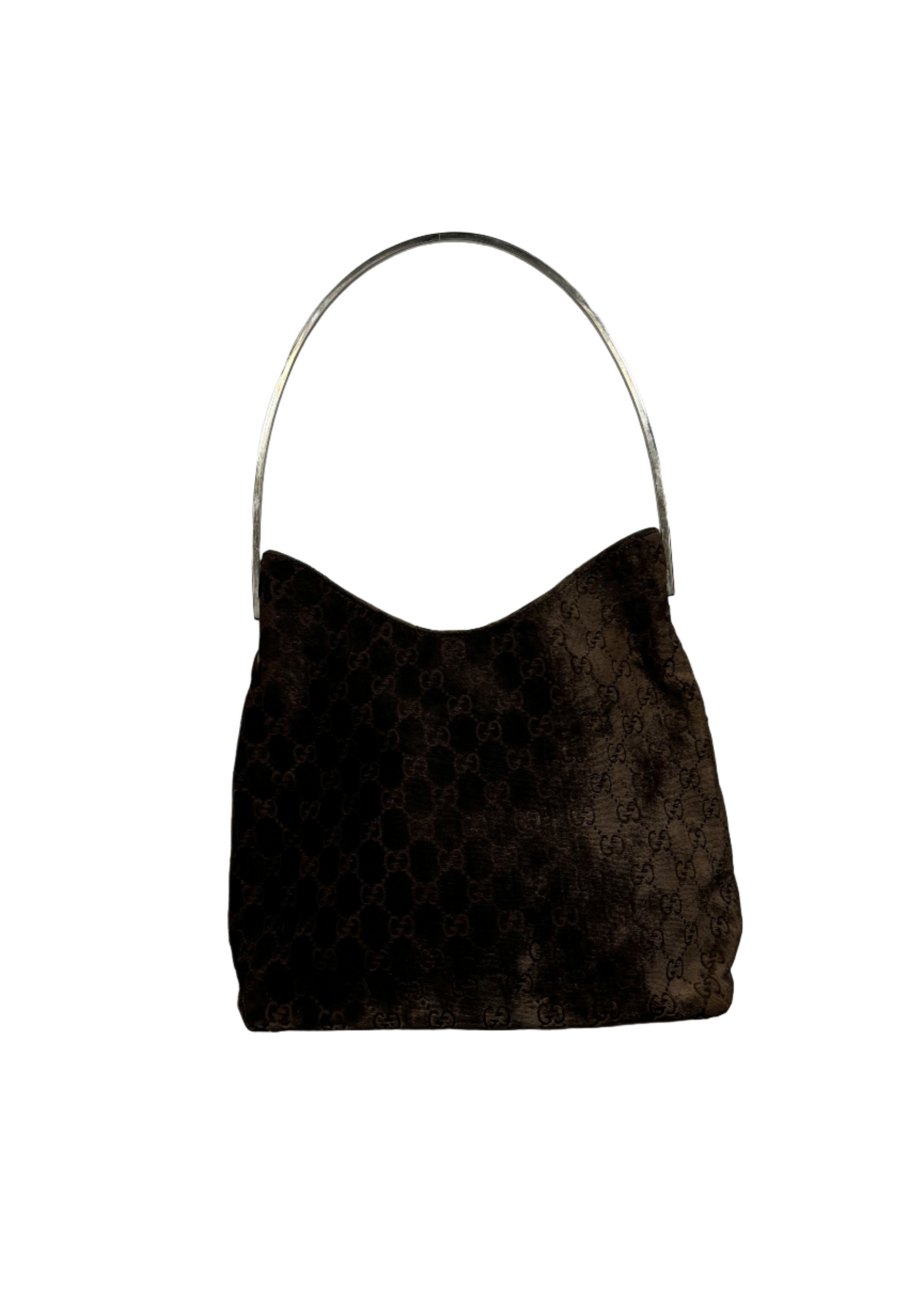 Long Brown Devore Metal Handle Bag