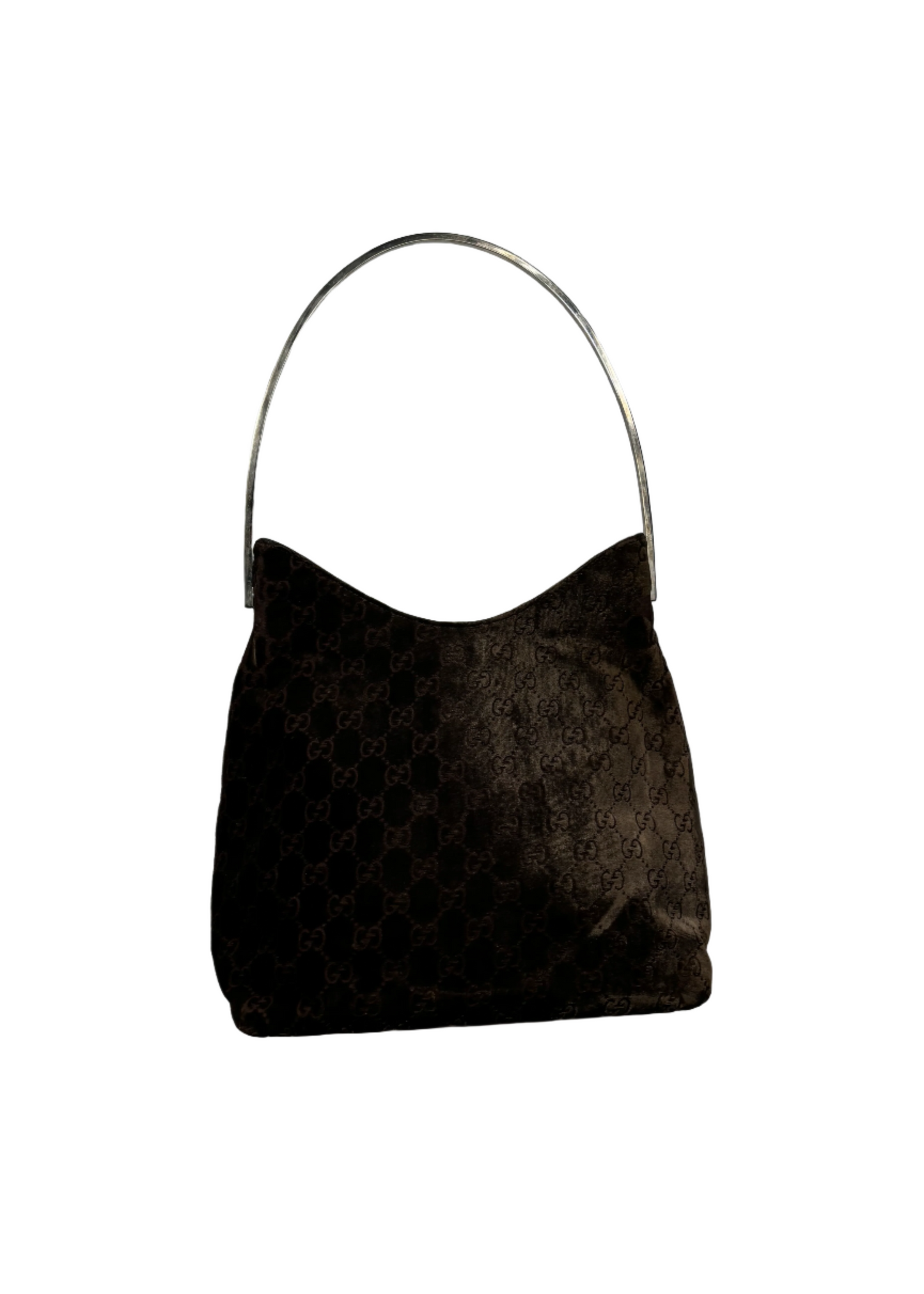 Long Brown Devore Metal Handle Bag