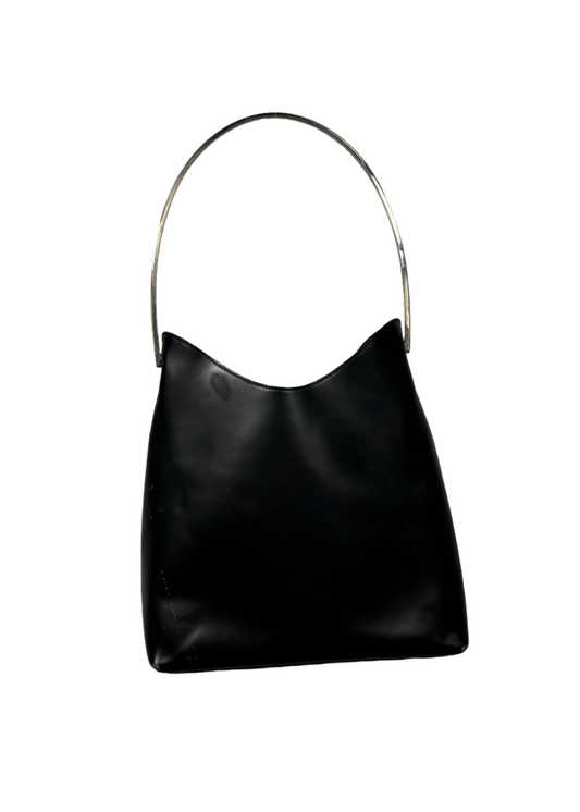 Long Black Leather Metal Handle Bag