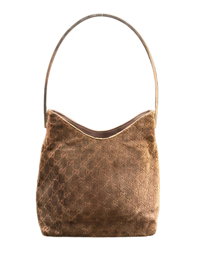 Gucci Long Brown Devore Metal Handle Bag