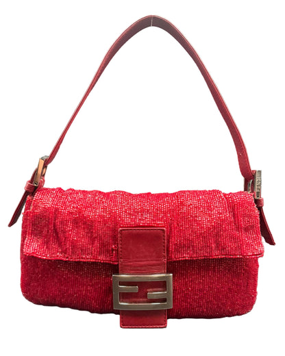 Fendi Cherry Red Beaded Baguette