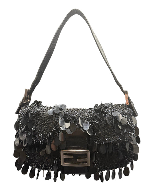 Fendi Black Sequin Baguette
