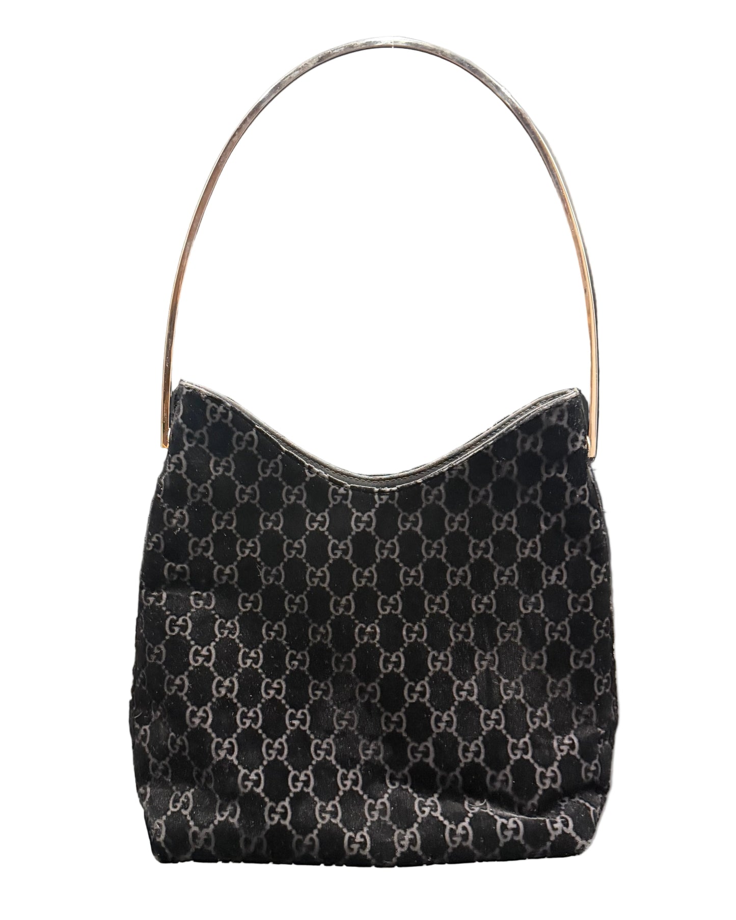 Gucci Long Black Devore Metal Handle Bag