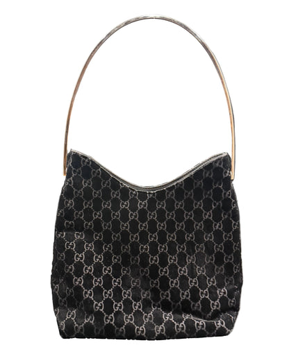 Gucci Long Black Devore Metal Handle Bag