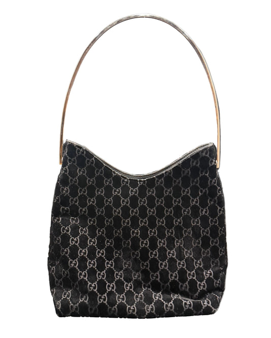 Gucci Long Black Devore Metal Handle Bag