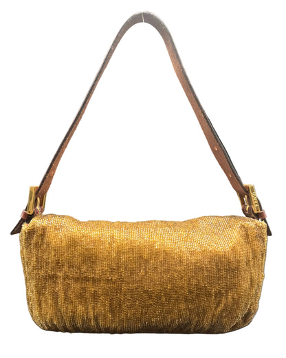 Fendi Golden Brown Beaded Baguette