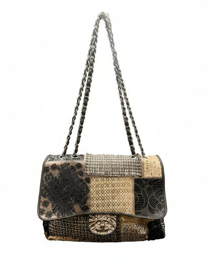 Chanel Black & White Rubber Patchwork Jumbo Flap