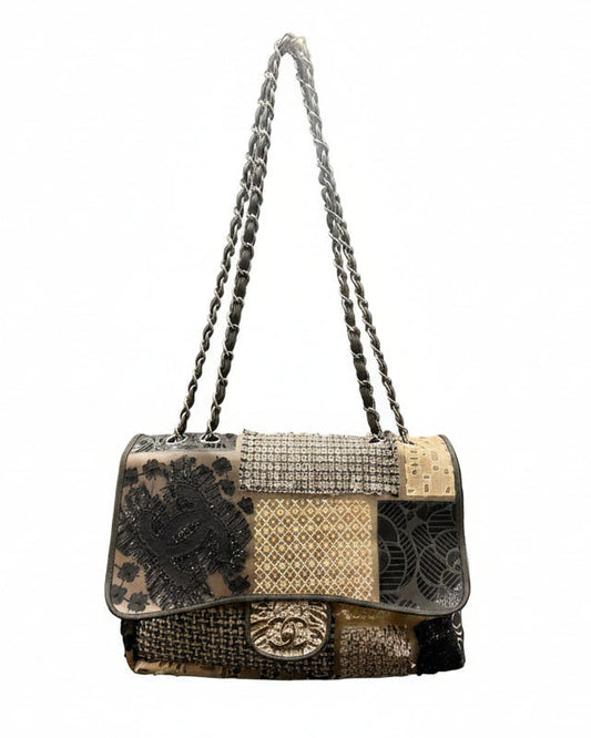 Chanel Black & White Rubber Patchwork Jumbo Flap
