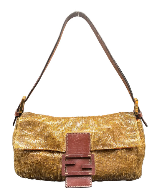 Fendi Golden Brown Beaded Baguette