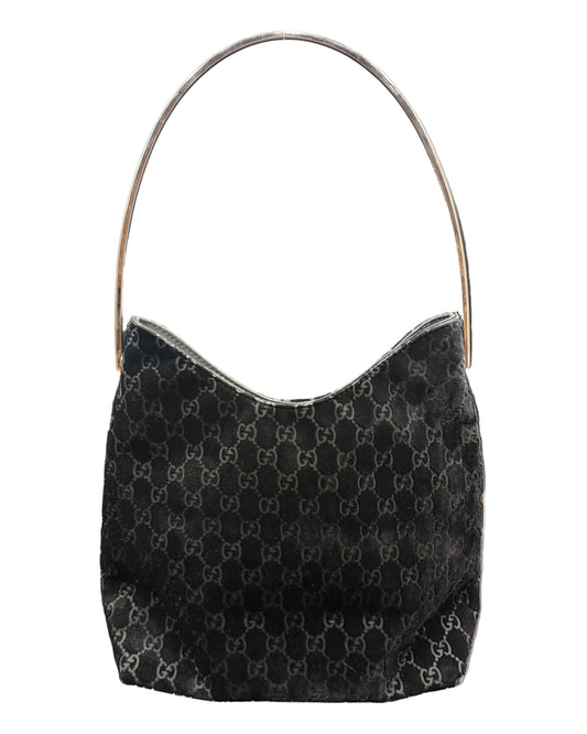 Gucci Long Black Devore Metal Handle Bag