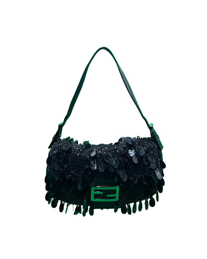 Fendi Black Sequin Baguette