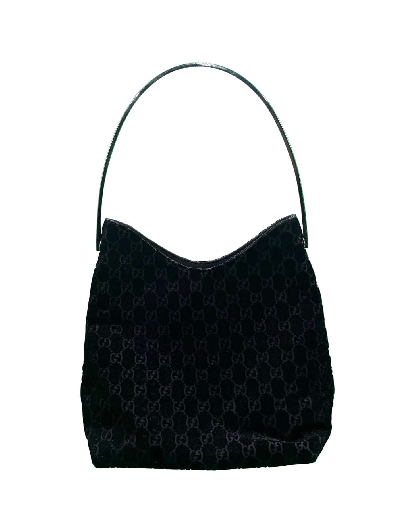 Gucci Long Black Devore Metal Handle Bag