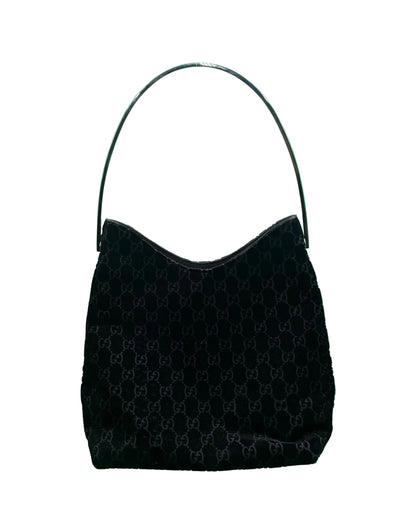 Gucci Long Black Devore Metal Handle Bag