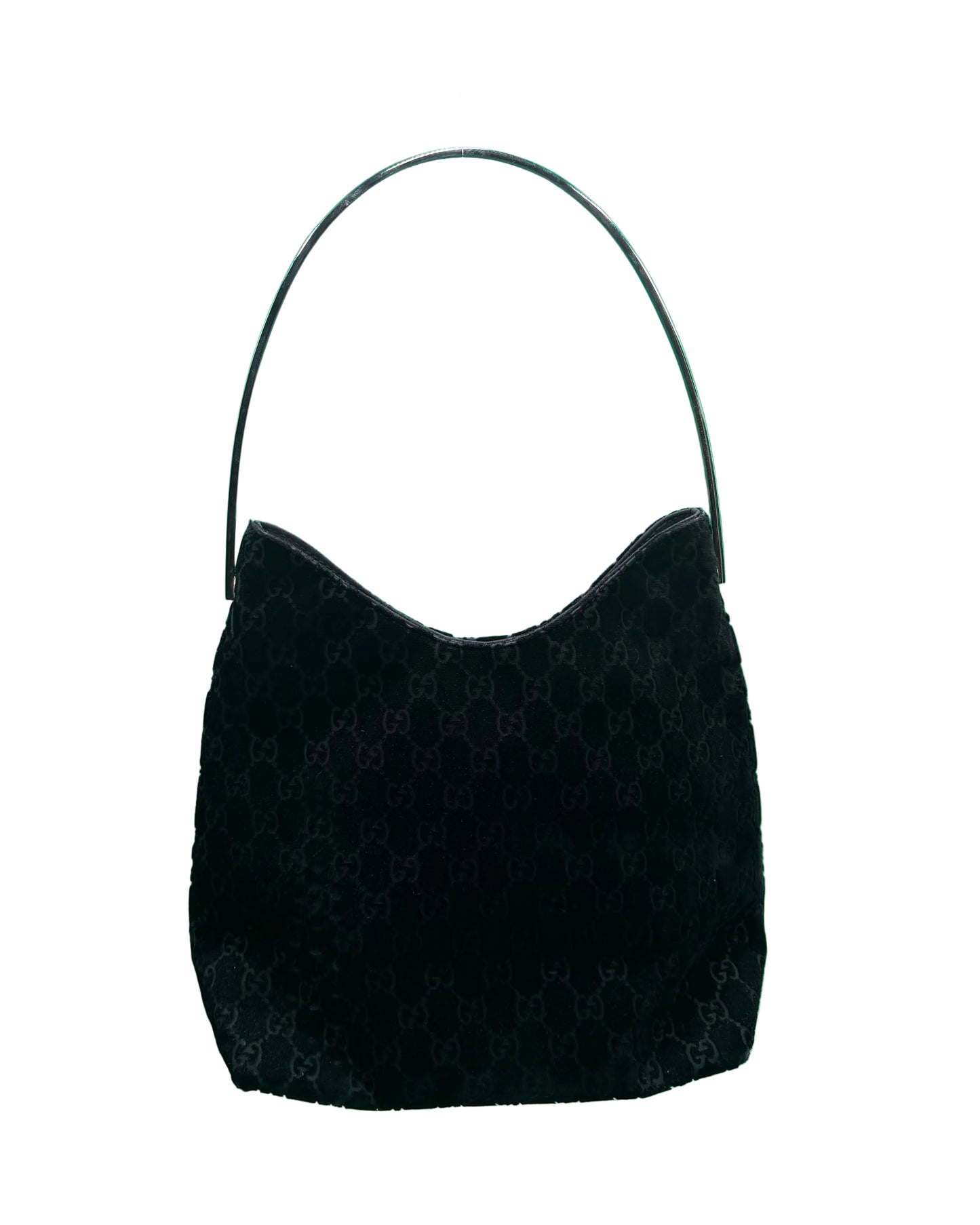 Gucci Long Black Devore Metal Handle Bag