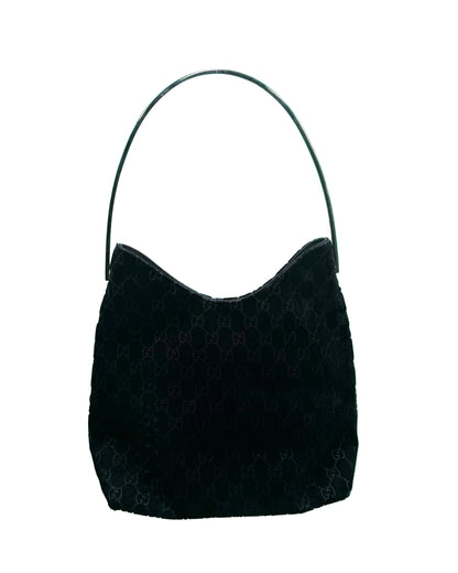 Gucci Long Black Devore Metal Handle Bag