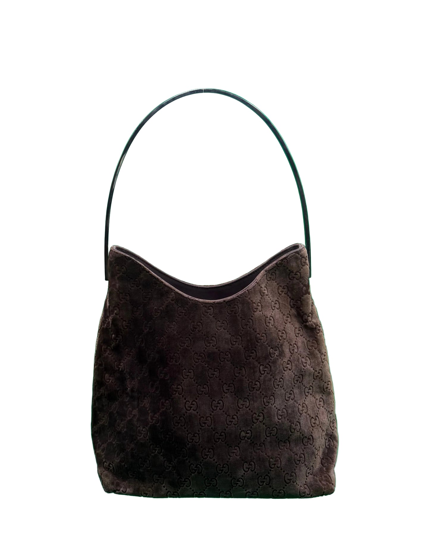 Gucci Long Brown Devore Metal Handle Bag