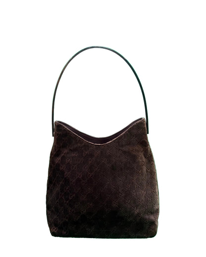 Gucci Long Brown Devore Metal Handle Bag