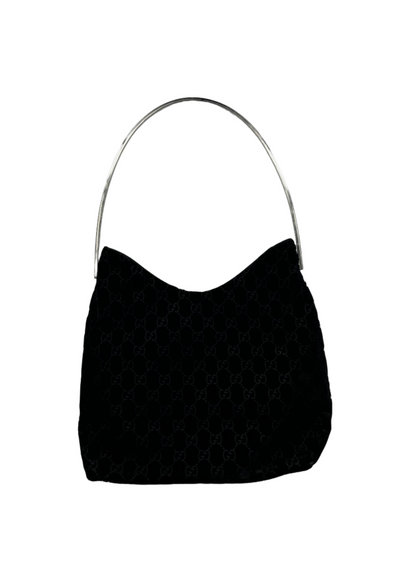 Gucci Long Black Devore Metal Handle Bag
