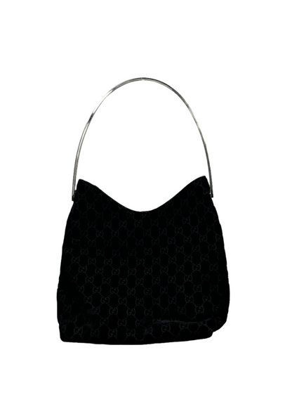 Gucci Long Black Devore Metal Handle Bag