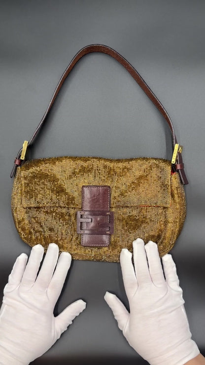 Fendi Golden Brown Beaded Baguette