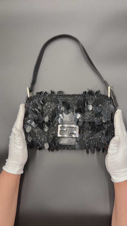 Fendi Black Sequin Baguette