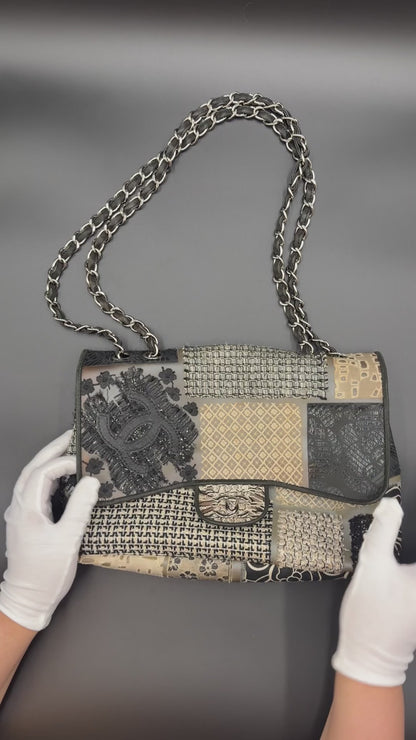 Chanel Black & White Rubber Patchwork Jumbo Flap