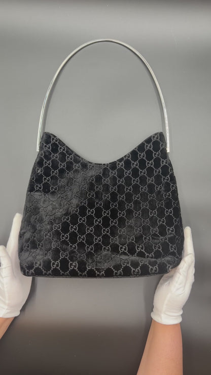 Gucci Long Black Devore Metal Handle Bag